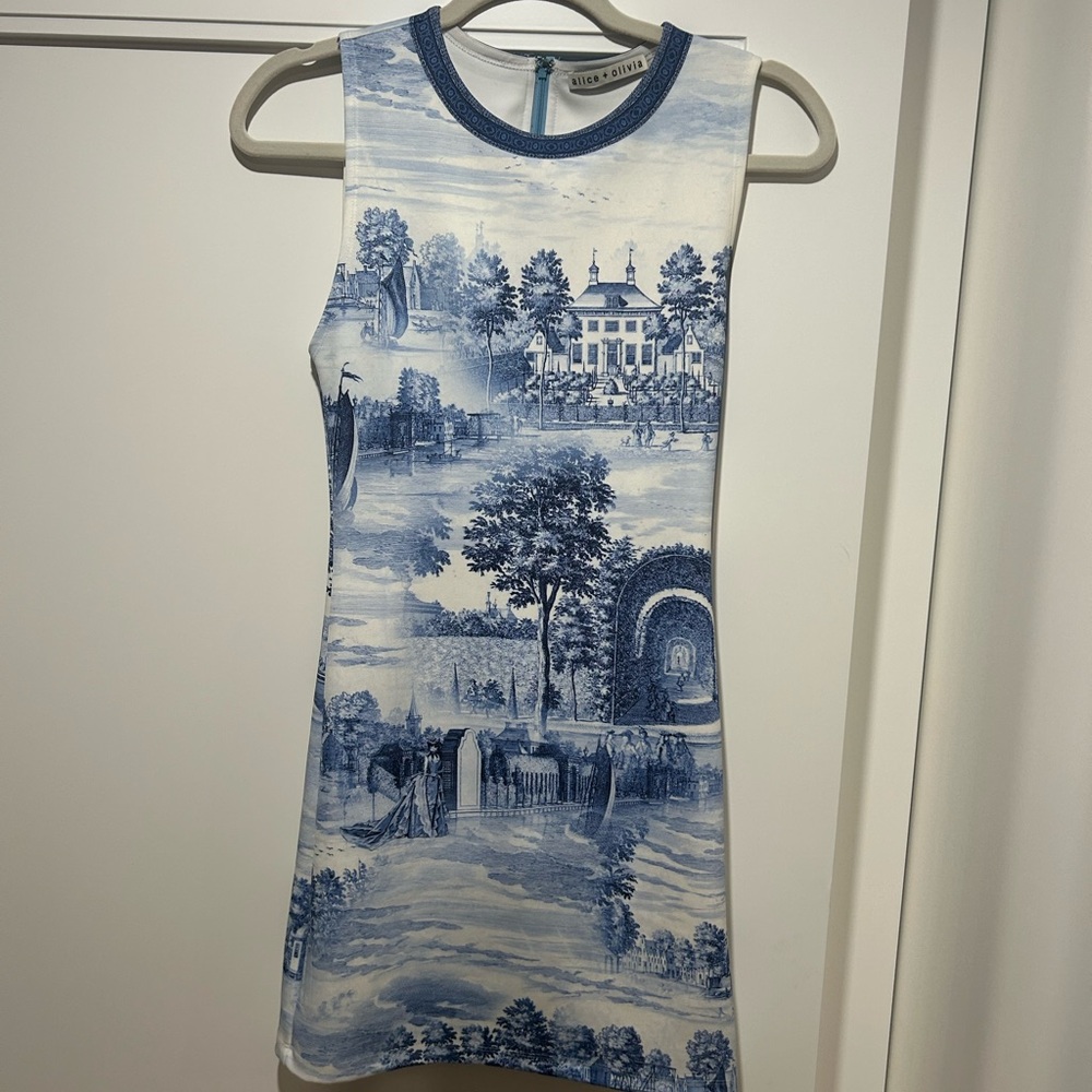 Alice + Olivia Scenic Blue and White Kids Dress